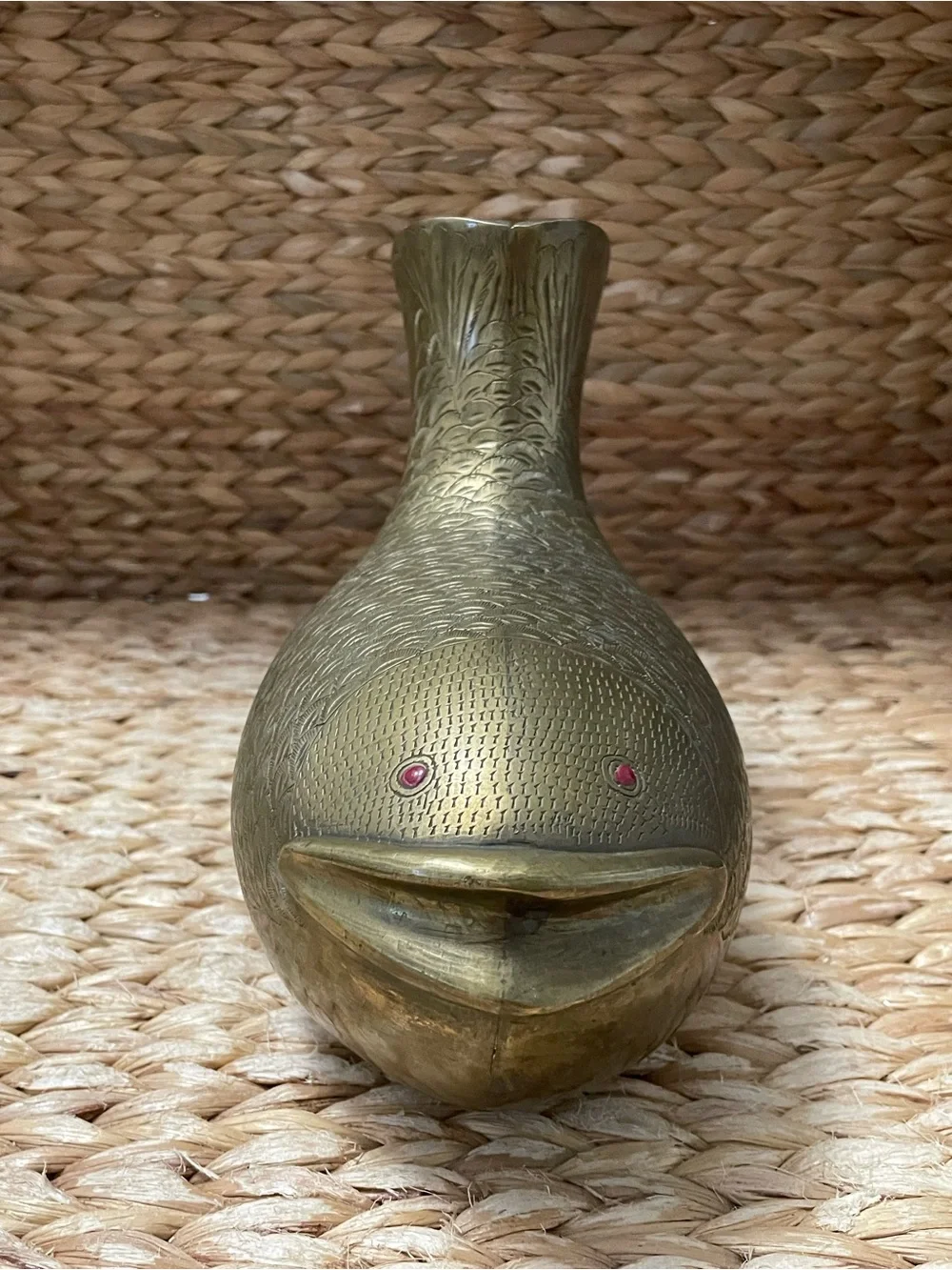 Vintage Brass Fish Vase‎ Tail MCM Mid-Century